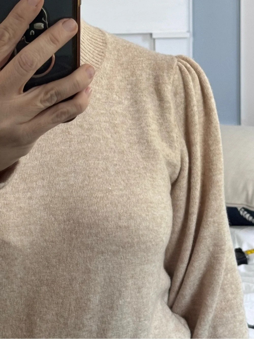 J. Crew puff shoulder women’s XL tan beige camel sweater NWT